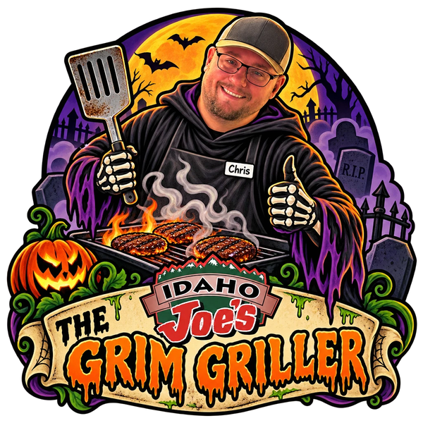 Idaho Joe's sticker: Chris as the Grim Reaper at the grill – “The Grim Griller”